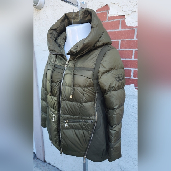 NWOT small jacket army olive green DUCK DOWN puffer jacket gold zipper hooded - Picture 7 of 16